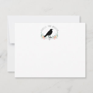 Elegant Rustic Raven Floral Name Note Card