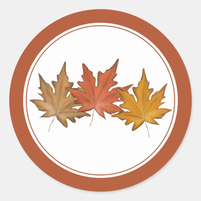 Elegant Rustic Red Autumn Maple Leaf Harvest Classic Round Sticker (Front)