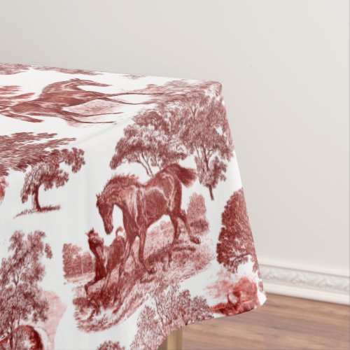 Elegant Rustic Red Horses Country Toile Tablecloth