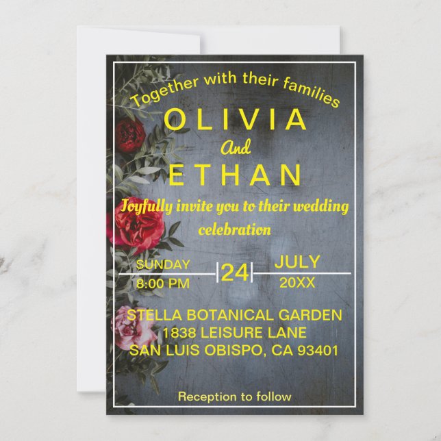 Elegant rustic red pink floral Wedding Invitation (Front)
