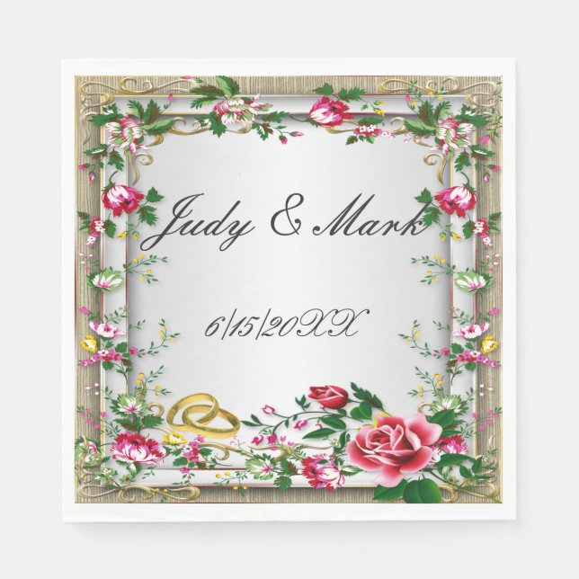 Elegant Rustic Red Roses Paper Napkins (Front)