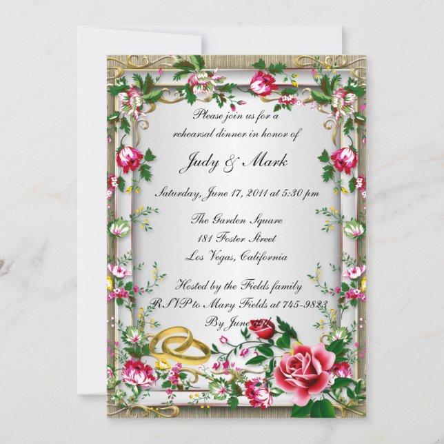 Elegant Rustic Red Roses Rehearsal Dinner Invite (Front)