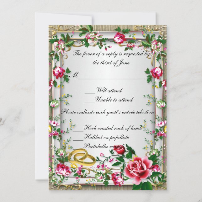Elegant Rustic Red Roses Response Card (Front)