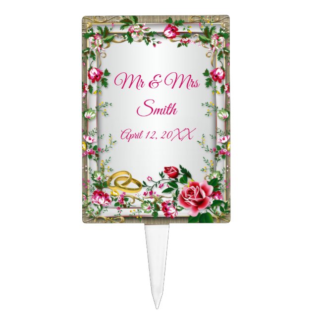 Elegant Rustic Red Roses Wedding Cake Topper (Front)