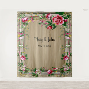 Elegant Rustic Red Roses Wedding Photo Backdrop