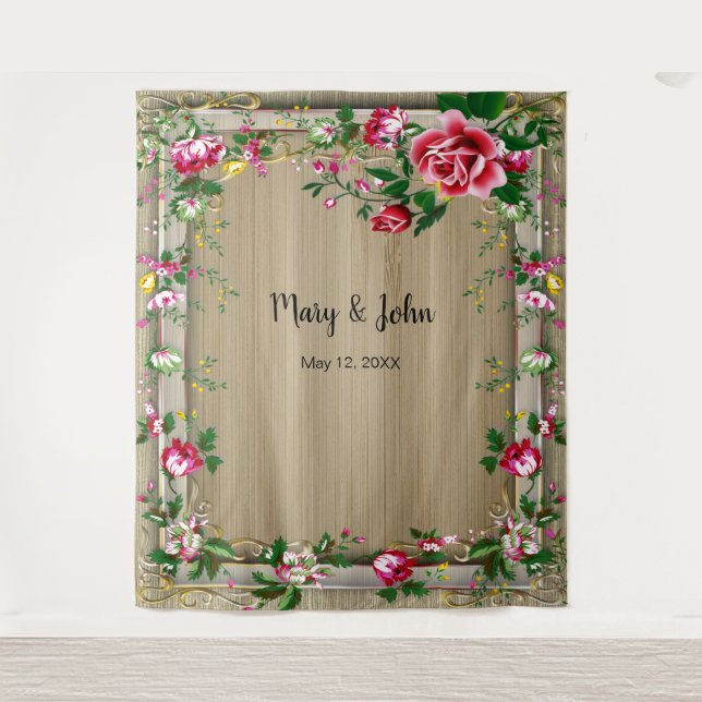 Elegant Rustic Red Roses Wedding Photo Backdrop (Front)