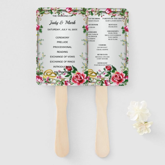 Elegant Rustic Red Roses Wedding Program Fans (Front and Back)