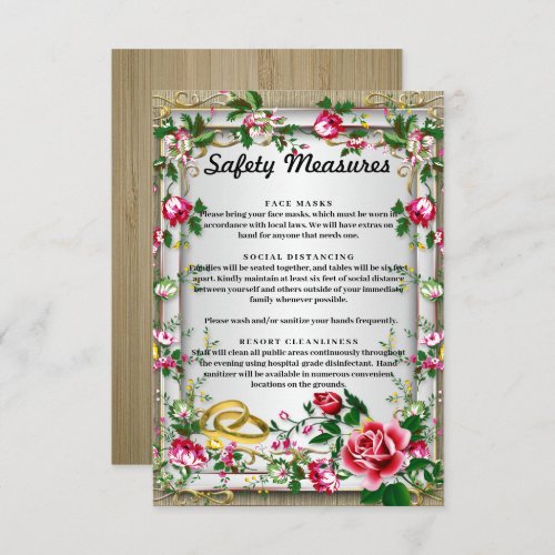 Elegant Rustic Red Roses Wedding Safety Measures Enclosure Card