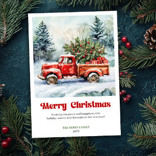 Elegant Rustic Red Truck Holiday Scene Greeting