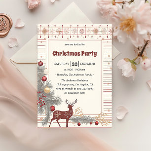 Elegant Rustic Reindeer Christmas Party Invitation