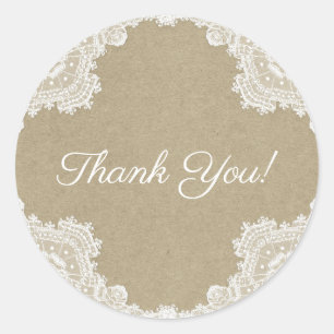 Elegant Rustic Romance White Lace & Kraft Wedding Classic Round Sticker