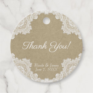 Elegant Rustic Romance White Lace & Kraft Wedding Favor Tags