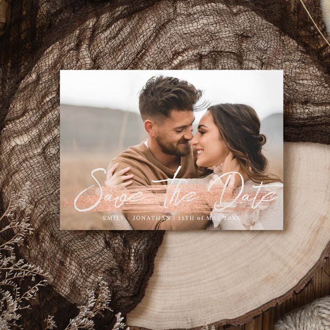 Elegant Rustic Rose Gold 2 Custom Photo Wedding Save The Date (Creator Uploaded)