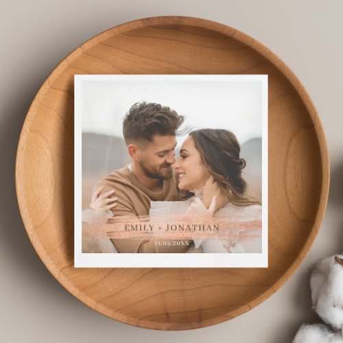 Elegant Rustic Rose Gold Custom Photo Wedding Napkins
