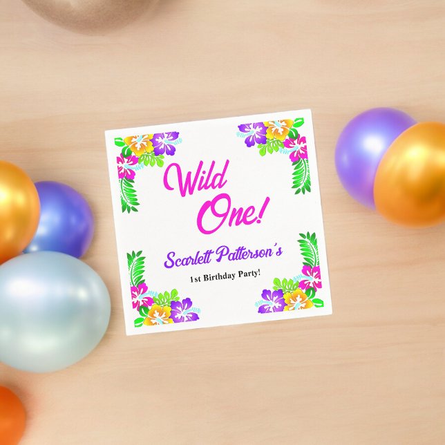 Elegant Rustic Roses Wild One Floral 1st Birthday Napkins (Creator Uploaded)