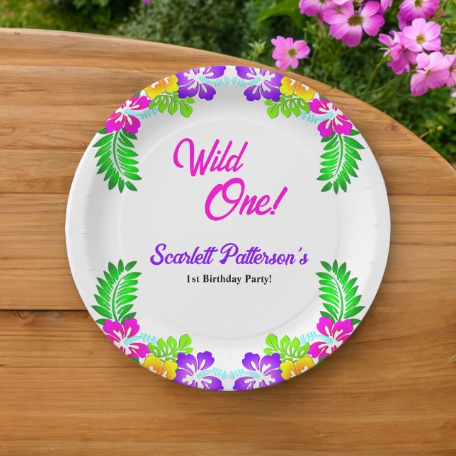 Elegant Rustic Roses Wild One Floral 1st Birthday Paper Plates (Creator Uploaded)