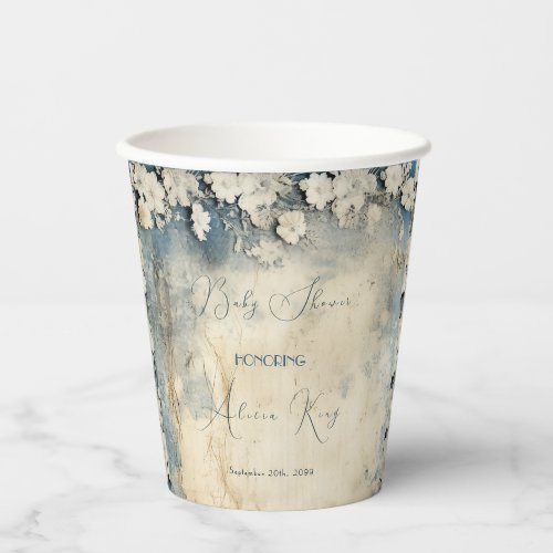 Elegant Rustic Royal Blue Floral Lace Baby Shower Paper Cups