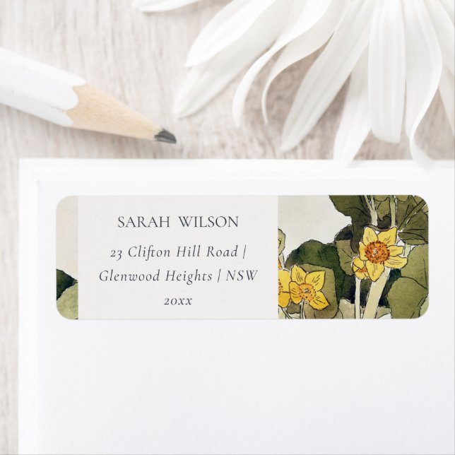 Elegant Rustic Rustic Yellow Daffodil Floral Label (Insitu)