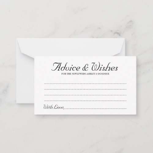 Elegant Rustic Script Wedding Advice  Wishes Card