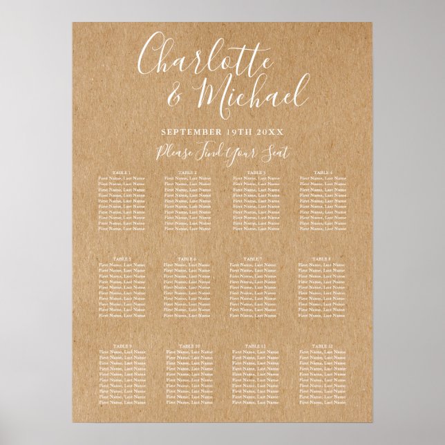Elegant Rustic Signature Wedding Seating Chart (Front)