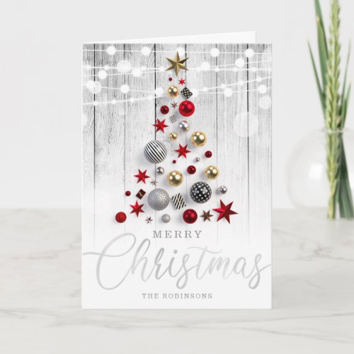 Elegant Rustic Silver Gold Christmas Tree Holiday Card