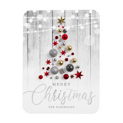 Elegant Rustic Silver Gold Christmas Tree Holiday Magnet