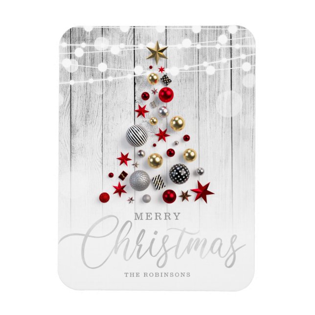 Elegant Rustic Silver Gold Christmas Tree Holiday Magnet (Vertical)