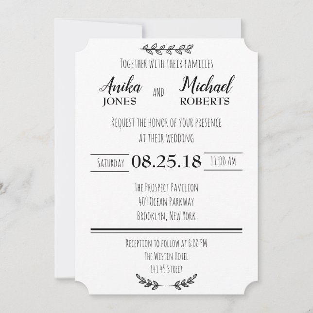 Elegant Rustic Simple Black & White Minimalist Invitation (Front)