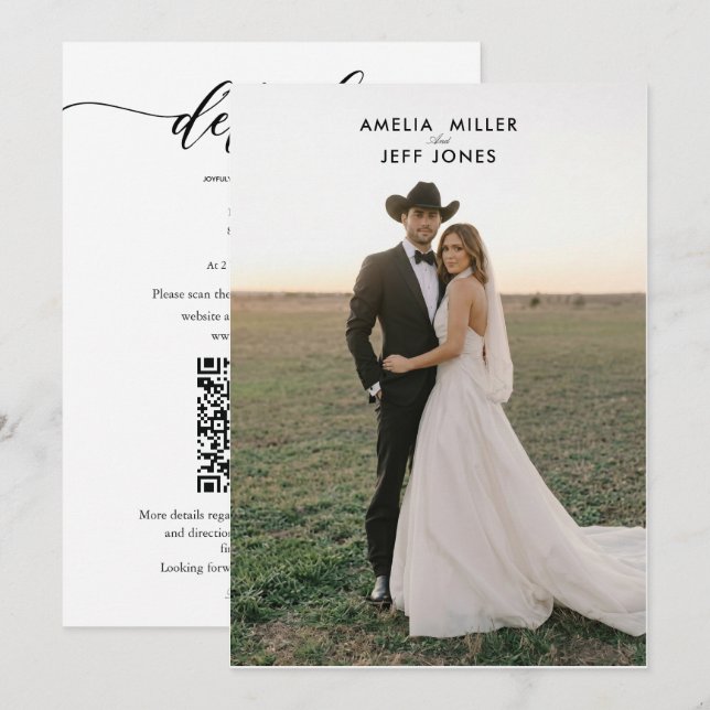 elegant rustic simple cow boy wedding invite (Front/Back)