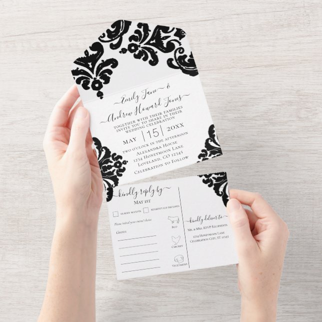 Elegant Rustic Simple Floral Damask Design  All In One Invitation (Tearaway)