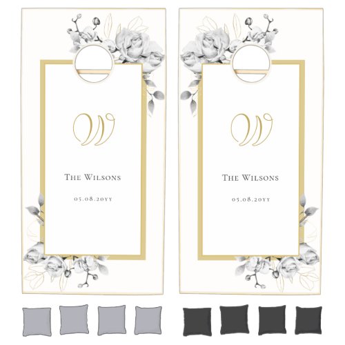Elegant Rustic Simple Gold Frame Monogram Wedding Cornhole Set
