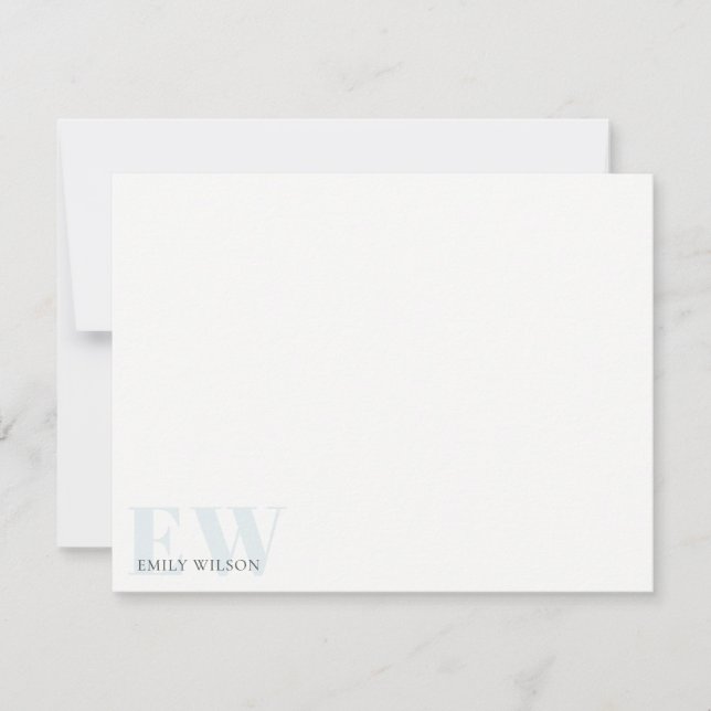Elegant Rustic Simple Minimal Blue Name Monogram Note Card (Front)