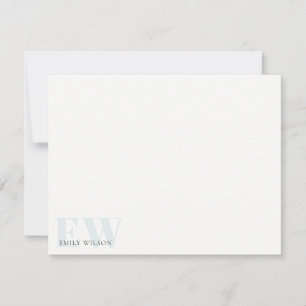 Elegant Rustic Simple Minimal Blue Name Monogram Note Card
