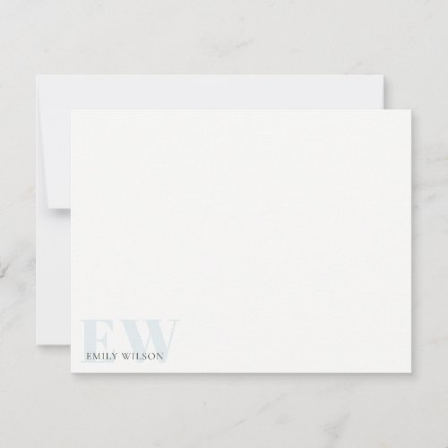 Elegant Rustic Simple Minimal Blue Name Monogram Note Card