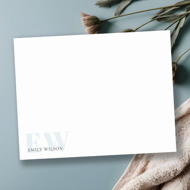 Elegant Rustic Simple Minimal Blue Name Monogram Note Card (Creator Uploaded)