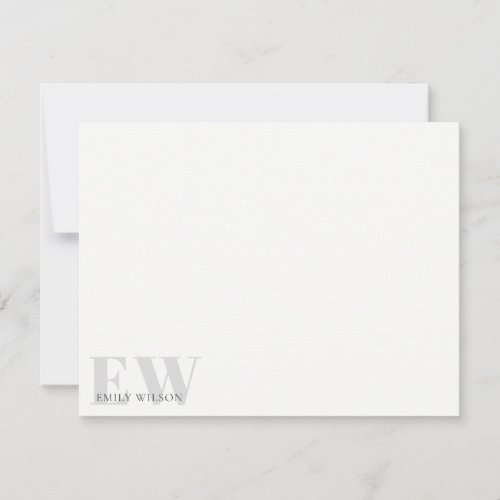 Elegant Rustic Simple Minimal Grey Name Monogram Note Card