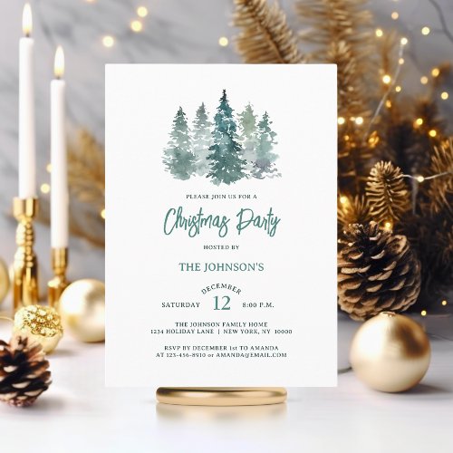 Elegant Rustic Spruce Pine Tree Christmas Party Invitation