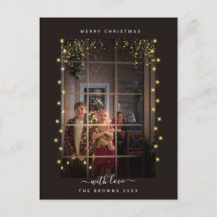 Elegant & Rustic String Lights Frame Custom Photo Holiday Postcard