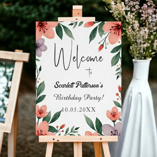 Elegant Rustic Summer Floral Birthday Welcome Foam Board (Creator Uploaded)