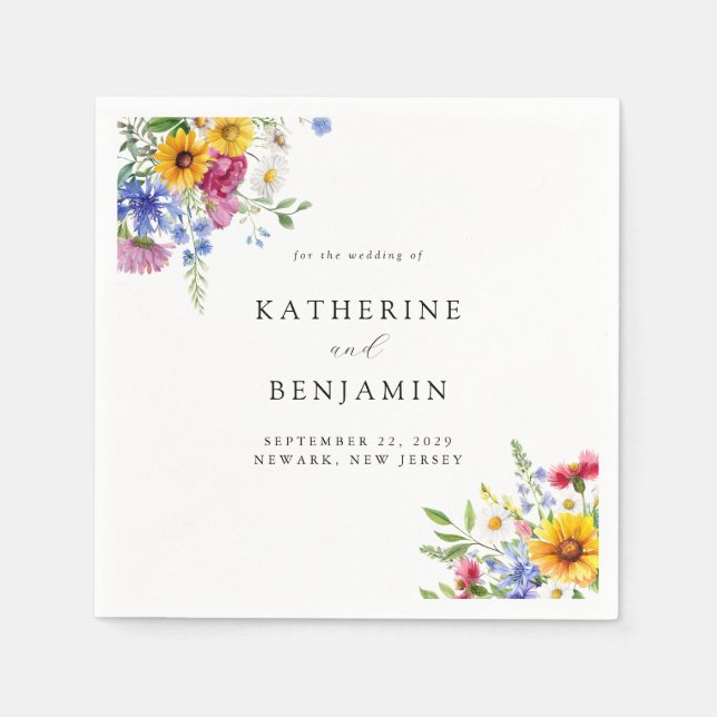 Elegant Rustic Summer Floral Wedding Napkins (Front)