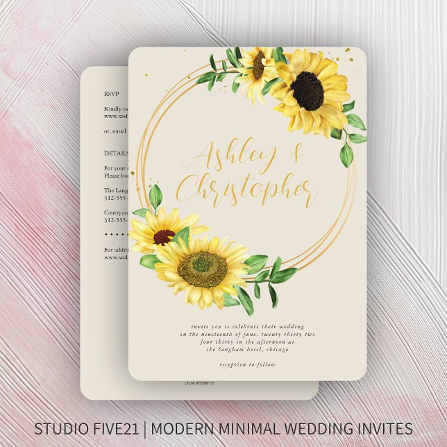 Elegant Rustic Sunflower Bone All-in-One Wedding Invitation (Creator Uploaded)