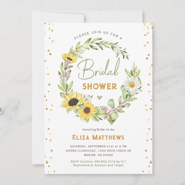 Elegant Rustic Sunflower Bridal Shower Fall Autumn Invitation (Front)