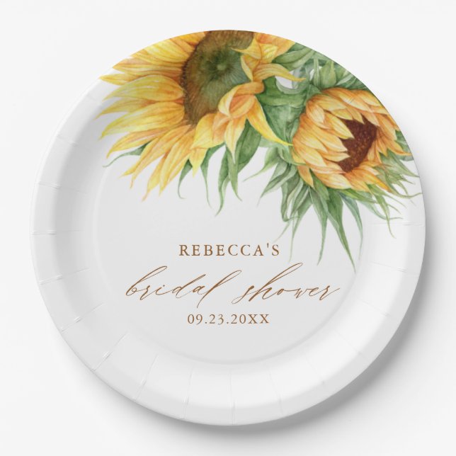 Elegant Rustic Sunflower Bridal Shower Favor  Paper Plates (Front)