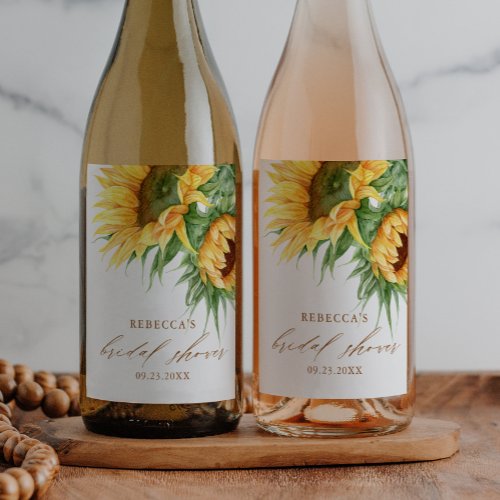Elegant Rustic Sunflower Bridal Shower Favor  Wine Label