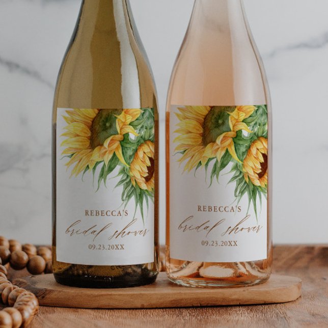 Elegant Rustic Sunflower Bridal Shower Favor  Wine Label (Rustic sunflower bridal shower wine labels.)