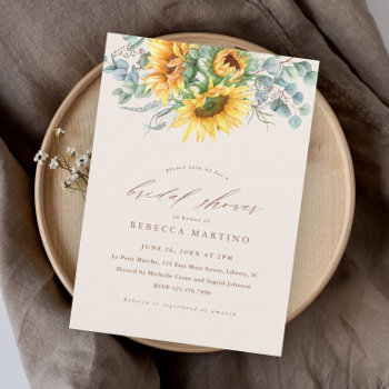 Elegant Rustic Sunflower Bridal Shower Invitation by stacey_meacham at Zazzle