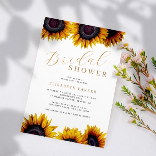 Elegant rustic sunflower bridal shower invitation