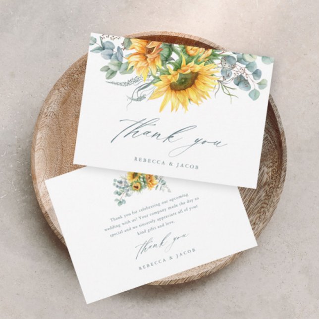 Elegant Rustic Sunflower Bridal Shower Invitation (Elegant rustic sunflower eucalyptus wedding bridal shower thank you card.)