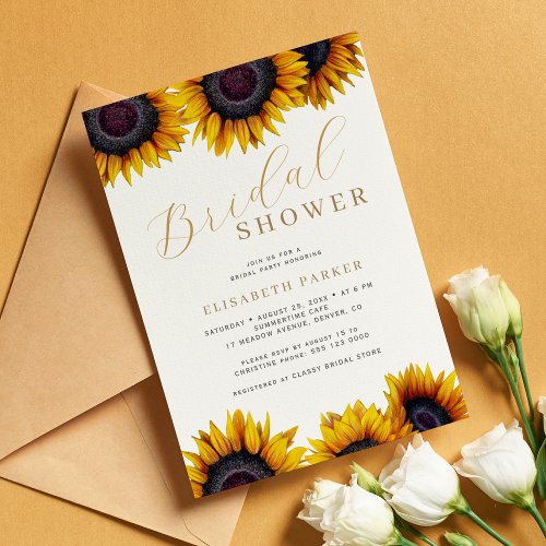 Elegant rustic sunflower bridal shower invitation