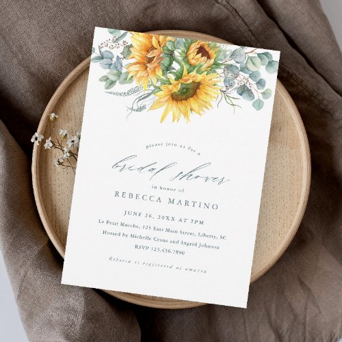 Elegant Rustic Sunflower Bridal Shower Invitation